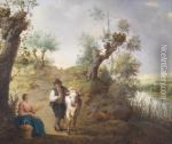 Traveller And Fruitseller On A Country Road Oil Painting - George Morland