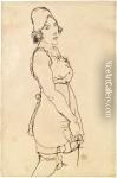 Stehendes Madchen Oil Painting - Egon Schiele