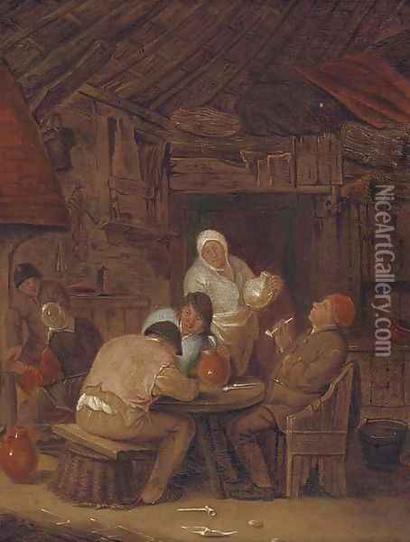 Peasants smoking and drinking in a tavern Oil Painting - Adriaen Jansz. Van Ostade