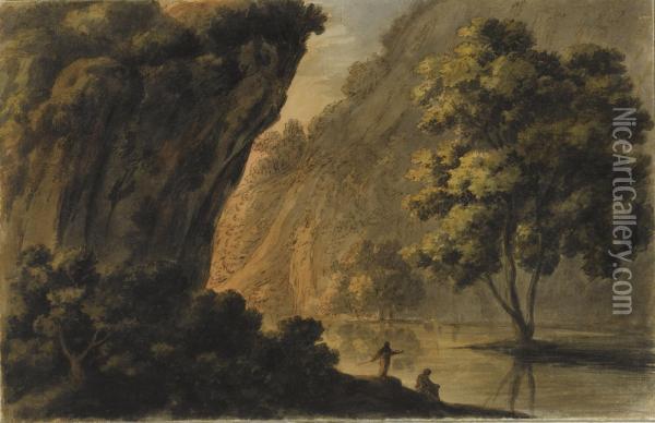 A Ravine With Figures On A River Bank Oil Painting - Robert Adam