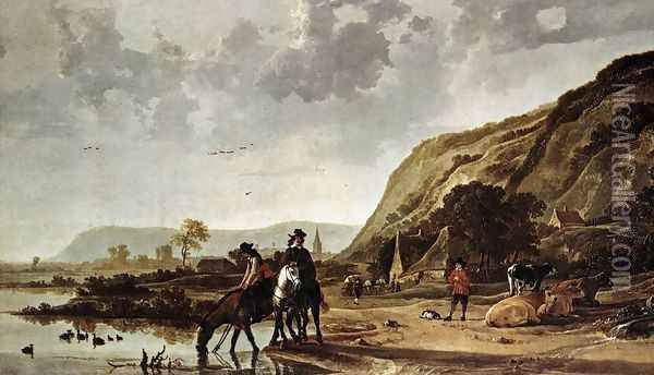 Large River Landscape with Horsemen Oil Painting - Aelbert Cuyp
