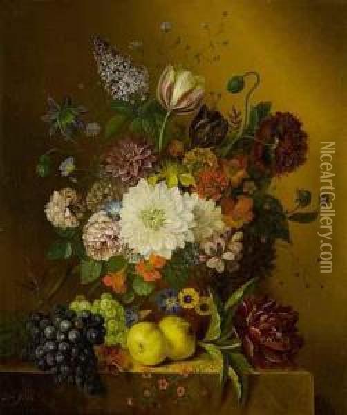 Blumenstillleben Mit Zitronen Und Weintrauben Oil Painting - Adriana Van Ravenswaay