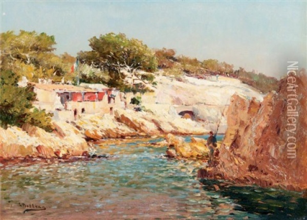 Cabanon De Pecheur A Marseille Oil Painting - Louis Nattero