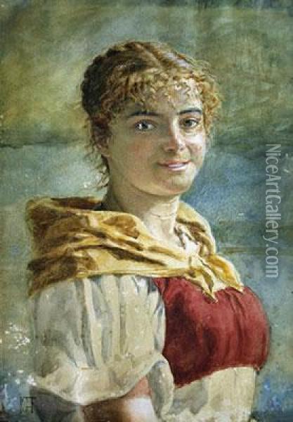 Ritratto Di Fanciulla - Oil Painting - Giacomo Favretto