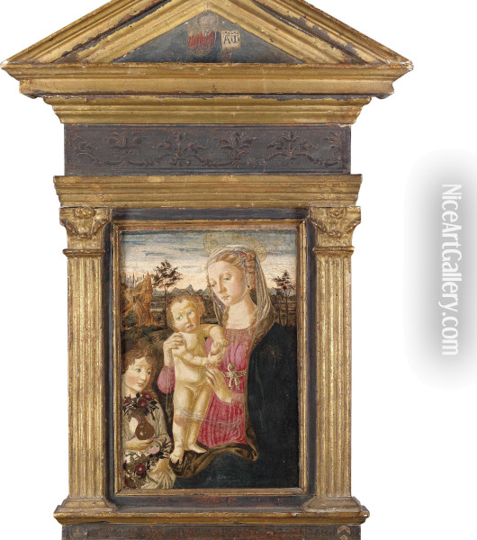 The Virgin And Child With The Infant Baptist In Alandscape Oil Painting - Jacopo Da Firenze