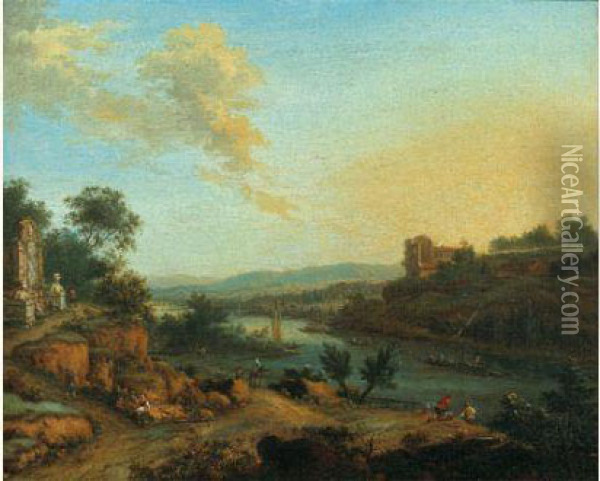Paysage Panoramique De La Vallee Du Rhin Oil Painting - Johann Christian Vollerdt or Vollaert