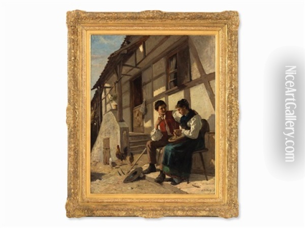 Young Farmers Couple Oil Painting - Alfred-Paul-Emile-Etienne Dumont