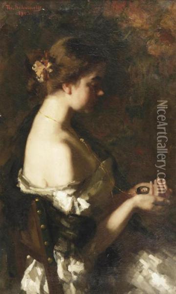 Verloren; Girl With A Medallion Oil Painting - Therese Schwartze