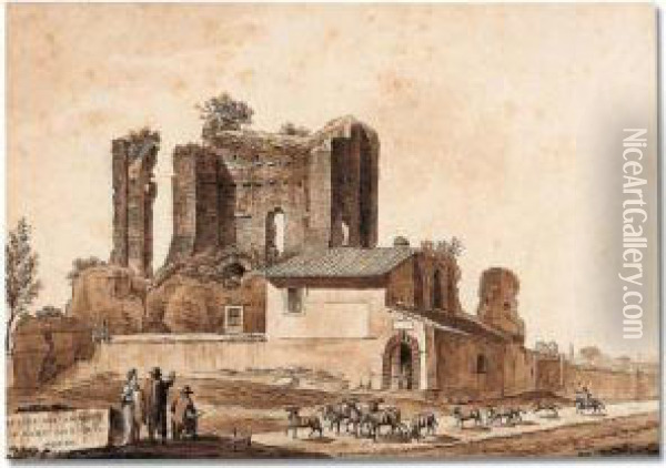 Ruines Des Edifices/ De Rome Antique/ Mdccc Oil Painting - Constant Florent F. Bourgeois Du Castelet