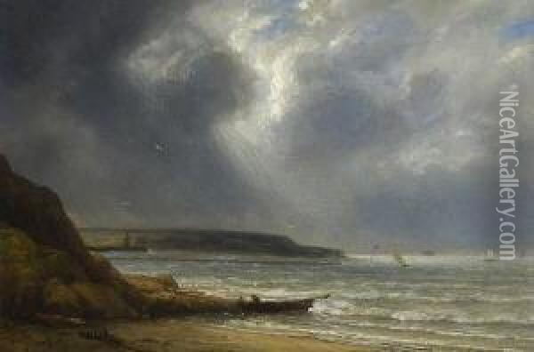 Franzosische Meereskuste Bei Aufziehendem Gewitter. Oil Painting - Adolphe Couvelet