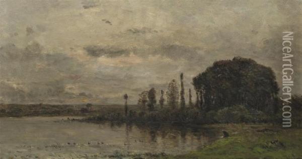 On The Lakeside At Sunset Oil Painting - Hippolyte Camille Delpy