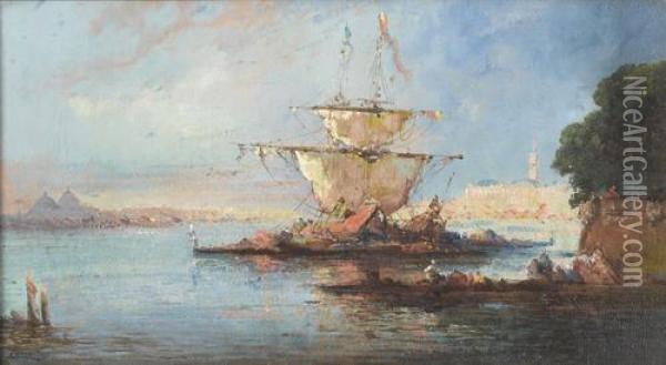 Segelschiff Im Abendrot In Der Lagune Von Venedig Oil Painting - Felix Ziem