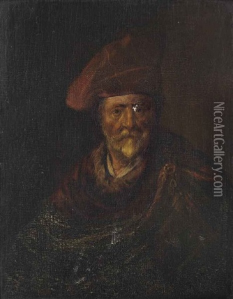 Portrait Of A Man, Half-length, In A Red Fur-lined Cloak Oil Painting -  Rembrandt van Rijn
