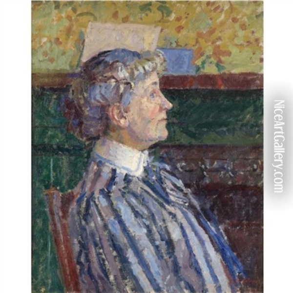Portrait Of Irene Battiscombe, The Artist's Sister (the Striped Blouse) Oil Painting - Harold Gilman