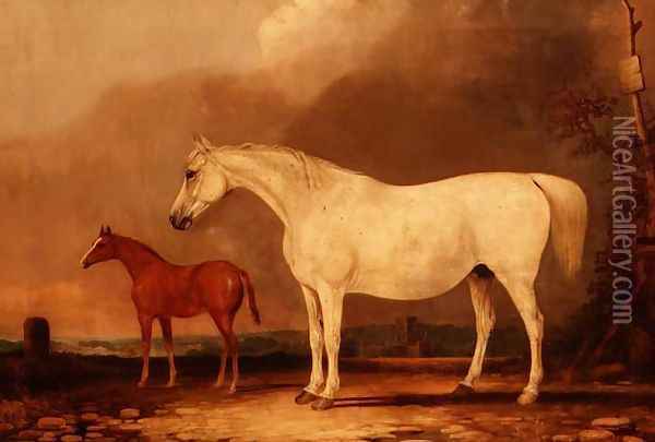 Old Bald Peg, a grey mare with foal Oil Painting - Edwin Cooper