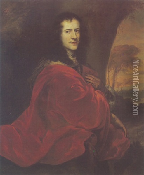 Portrait Of A Gentleman Draped In A Red Cloak Oil Painting - Juergen Ovens