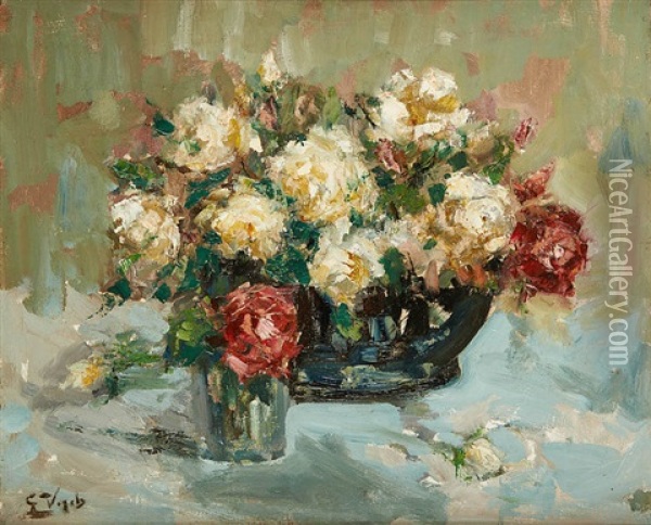 Bouquet De Roses Oil Painting - Guillaume Vogels