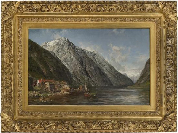 Fjord Landscape Withpeople Oil Painting - Anders Monsen Askevold