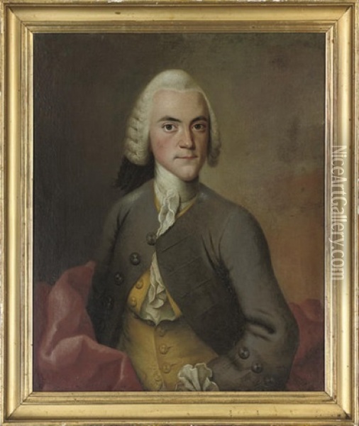 Portrait Of J. Wichfeld In A Grey Coat Oil Painting - Isak Wacklin