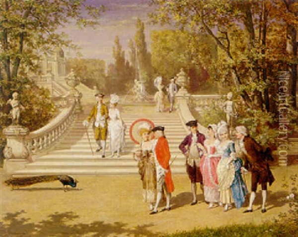 Promenade In The Palace Gardens Oil Painting - Karl Schweninger the Younger