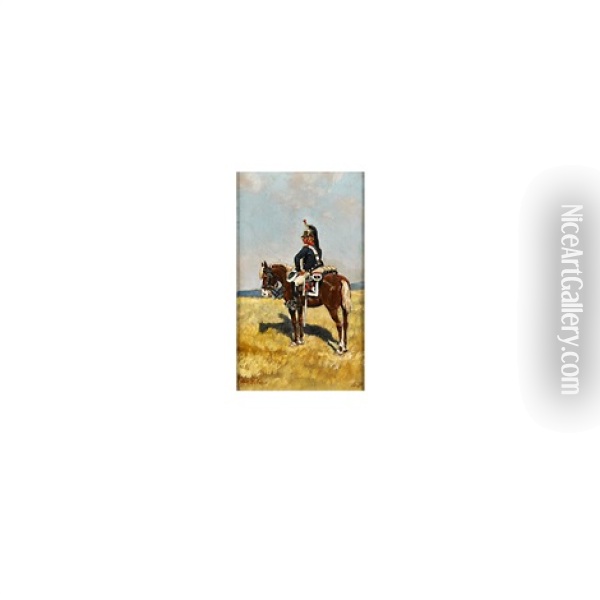 Untitled (portrait Of Soldier On Horseback) Oil Painting - Edouard Jean Baptiste Detaille