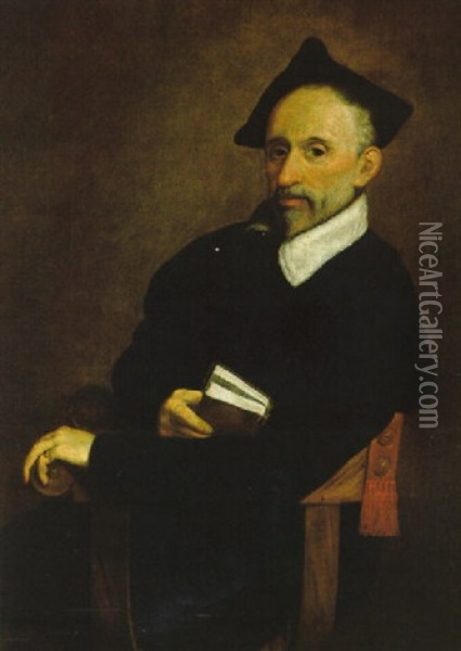 Bildnis Eines Mannes In Schwarzem Gewand Mit Einem Buch In Der Hand Oil Painting - Giovanni Battista Moroni