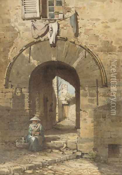 The Norman Arch, Old Town, Hyeres Oil Painting - Edward Henry Fahey