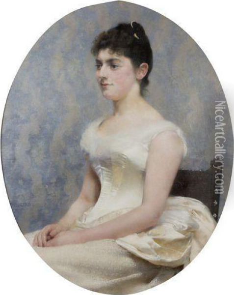 Portrait De Jeune Fille A La Robe Blanche Oil Painting - Paul Alexandre Alfr. Leroy