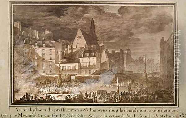 View of the Presbytery and Eglise des Saints-Innocents During Demolition, 1787 Oil Painting - Jean Nicolas Sobre