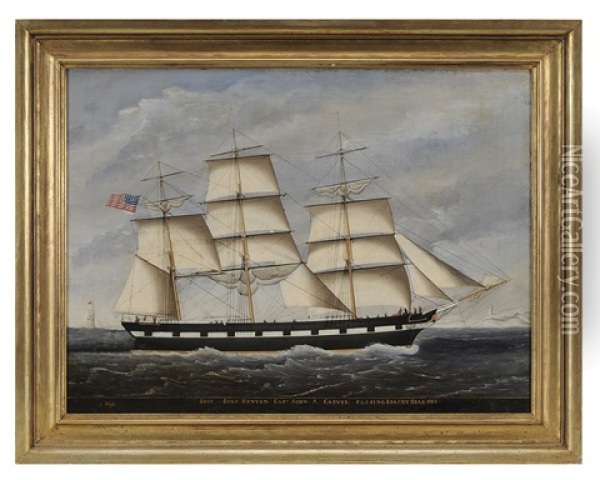 Ship John Bunyan, Capt. John A. Carver, Passing Beachy Head, 1867 Oil Painting - Carolus Ludovicus Weyts