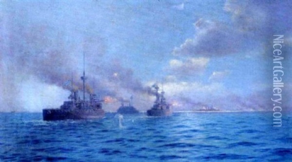 Naval Battle Oil Painting - Emilios Prossalentis