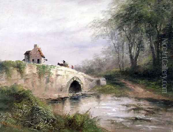 Bridge on a River Oil Painting - S.L. Kilpack