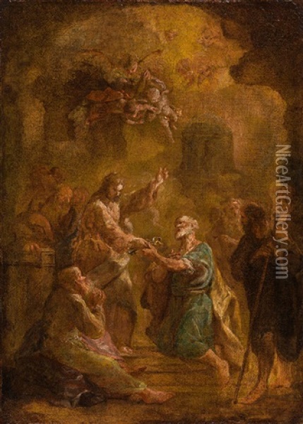 Christ Giving The Keys To St. Peter Oil Painting - Martin Johann (Kremser Schmidt) Schmidt