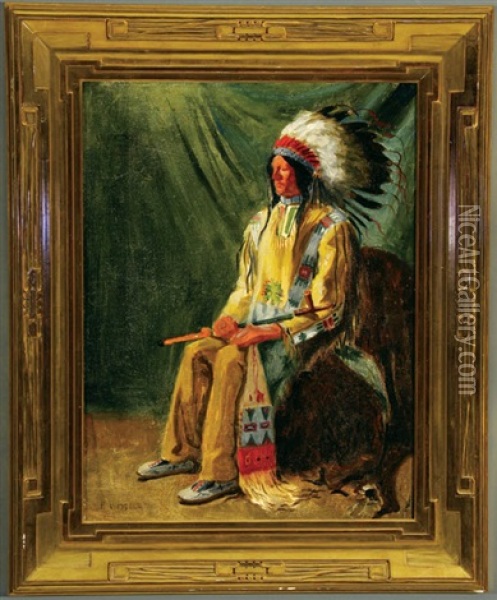 A Seated Sioux Indian Chief Oil Painting - Frederick Weygold