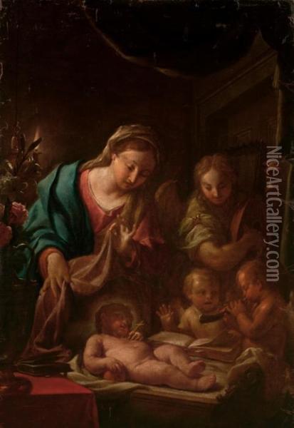 Madonna Con Il Bambino E Angeli Oil Painting - Francesco Trevisani