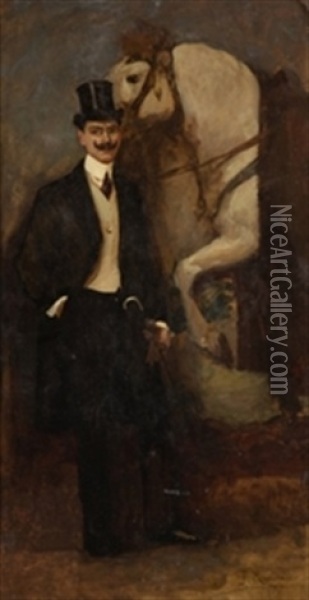 Caballero Con Caballo Oil Painting - Francisco Miralles y Galup