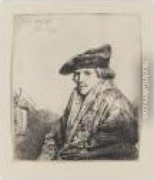 Young Man In Velvet Cap (b., Holl.268; H.151; Bb.37-c) Oil Painting - Rembrandt Van Rijn