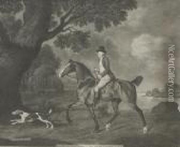 Portrait Of A Gentleman, Thought To Be Sir Frederick Evelyn, Riding With A Hound Oil Painting - George Stubbs