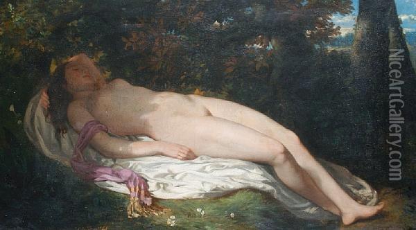 Reclining Female Nude Oil Painting - Joseph-Fernand Boissard de Boisdenier
