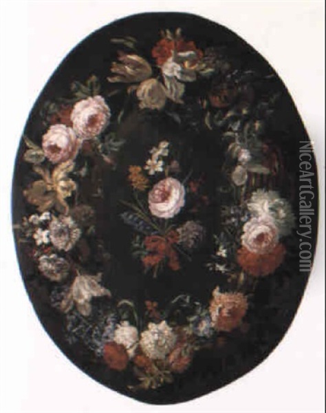 Garlands Of Mixed Flowers Oil Painting - Jean-Baptiste Monnoyer
