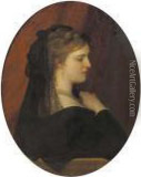A Portrait Of A Venetian Lady, In A Painted Oval Oil Painting - Eugene de Blaas
