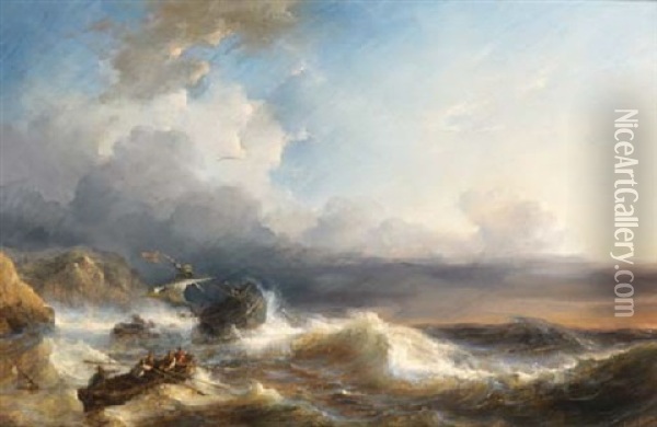A Shipwreck In Rough Seas Oil Painting - Johan Hendrik Meyer