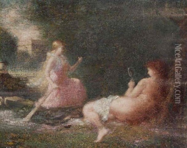 Two Nymphs By A Lake Oil Painting - Henri Fantin-Latour