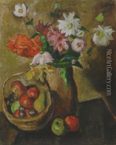 A Still Life With Flowers Oil Painting - Manuel Ortiz De Zarate