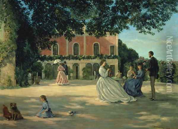 Family Reunion on the Terrace at Meric 1867 Oil Painting - Frederic Bazille