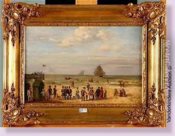 Plage D'ostende Animee Oil Painting - Constant Aime Marie Cap
