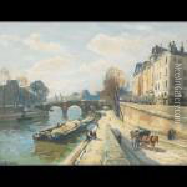 Pont Neuf Paris Oil Painting - Henri Alphonse Barnoin
