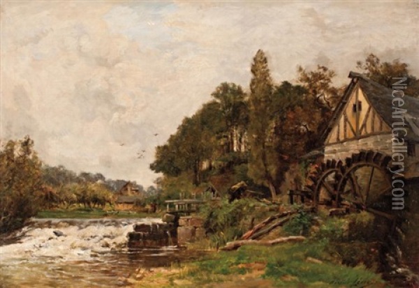 River Landscape With Mill Oil Painting - Maurice Levis