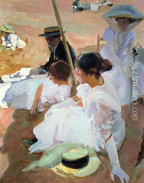 Under the Parasol Zarauz 1910 Oil Painting - Joaquin Sorolla Y Bastida