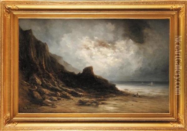 Grande Maree Par Temps De Pluie Oil Painting - Gabriel Hippolyte Le Bas
